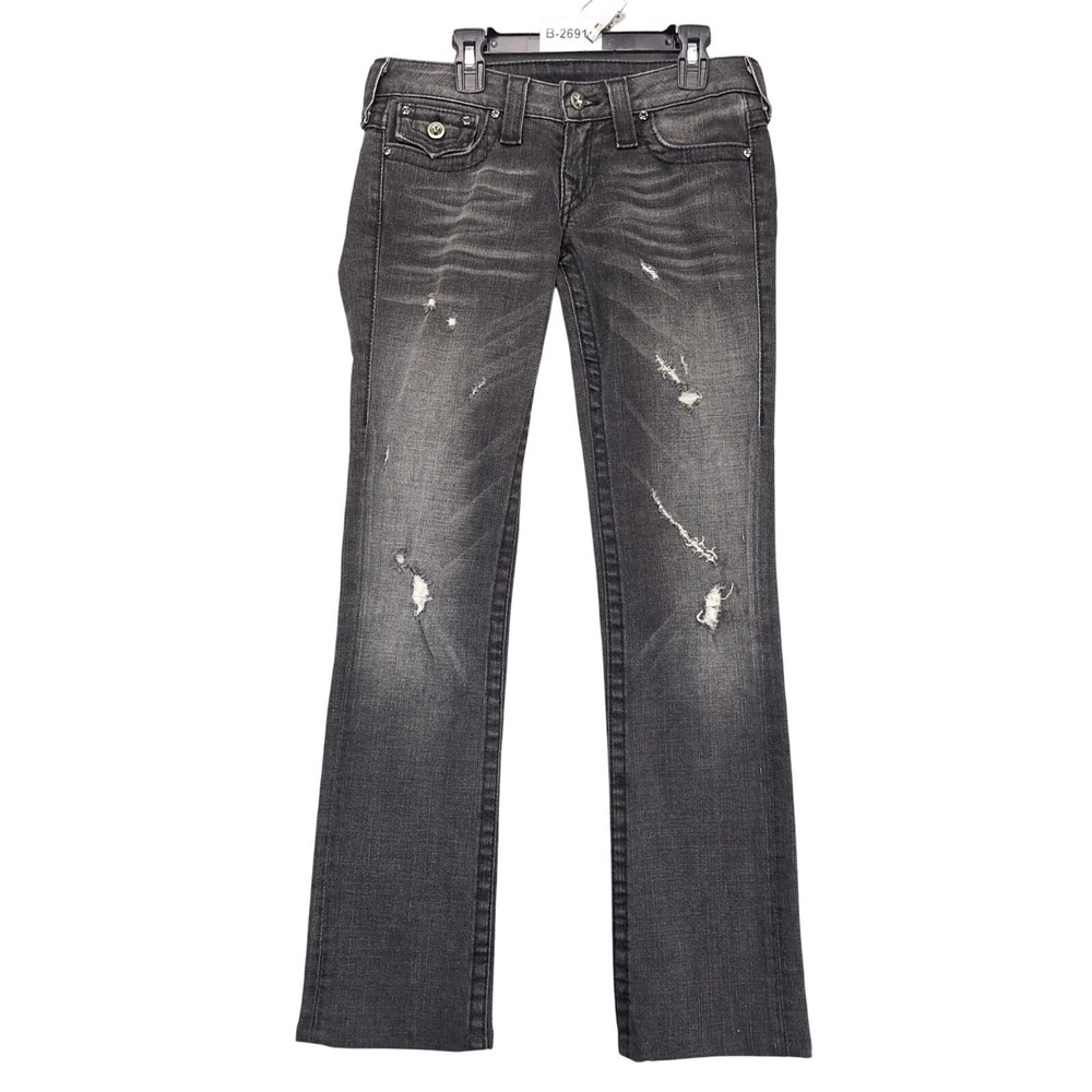 Vintage True Religion Black Rhinestone Bootcut Jeans Womens 26 29x30" Distressed